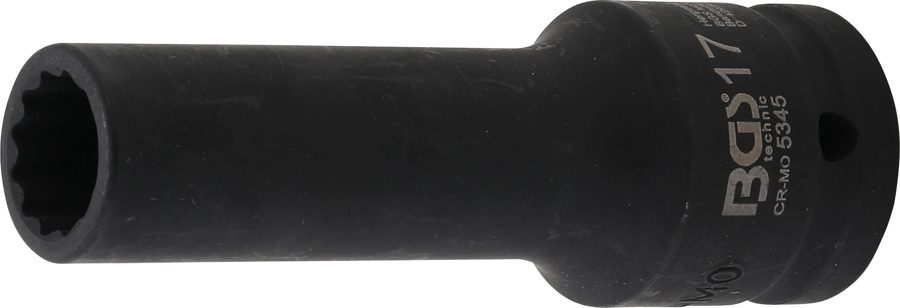 Divpadsmit punktu trieciena uzgriežņu atslēgas ieliktnis, dziļš | Piedziņas iekšējais kvadrāts 20 mm (3/4") | SW 17 mm