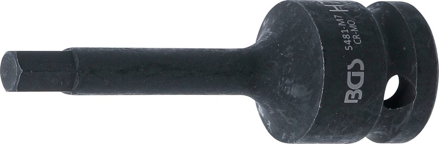 Jaudas uzgaļa ieliktnis | Garums 75mm | Piedziņas iekšējais kvadrāts 12,5 mm (1/2") | iekšējais sešstūris 7 mm