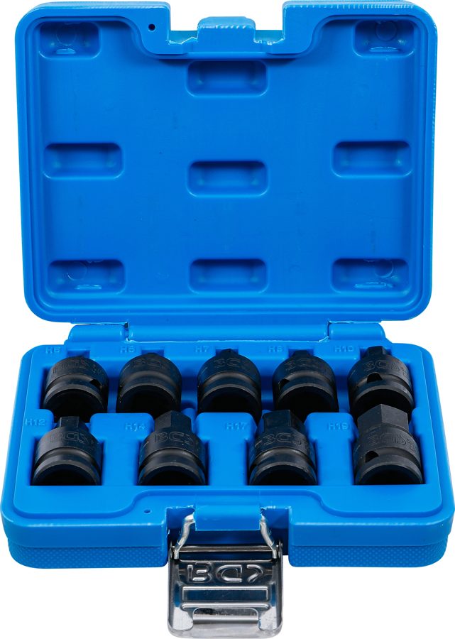 Jaudas uzgaļu ieliktņu komplekts | Piedziņas iekšējais kvadrāts 12,5 mm (1/2") | sešstūra ligzda 5–19 mm | 9 gab.