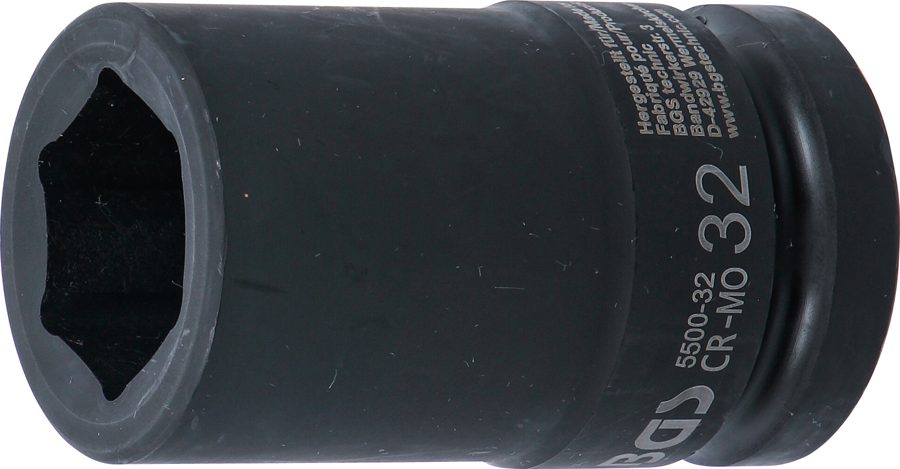 Triecienligzdas uzgriežņu atslēgas ieliktnis, sešstūris, dziļš | Piedziņas iekšējais kvadrāts 25 mm (1") | SW 32 mm