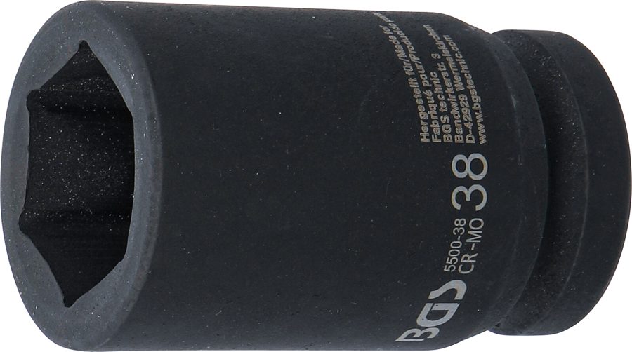 Triecienligzdas uzgriežņu atslēgas ieliktnis, sešstūris, dziļš | Iekšējā kvadrātveida piedziņa 25 mm (1") | SW 38 mm