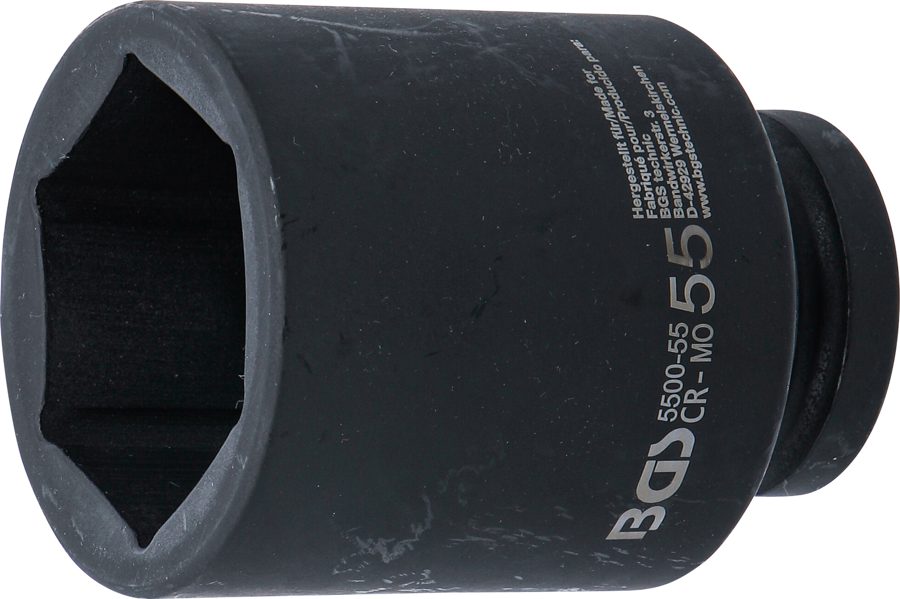 Triecienligzdas uzgriežņu atslēgas ieliktnis, sešstūris, dziļš | Piedziņas iekšējais kvadrāts 25 mm (1") | SW 55 mm