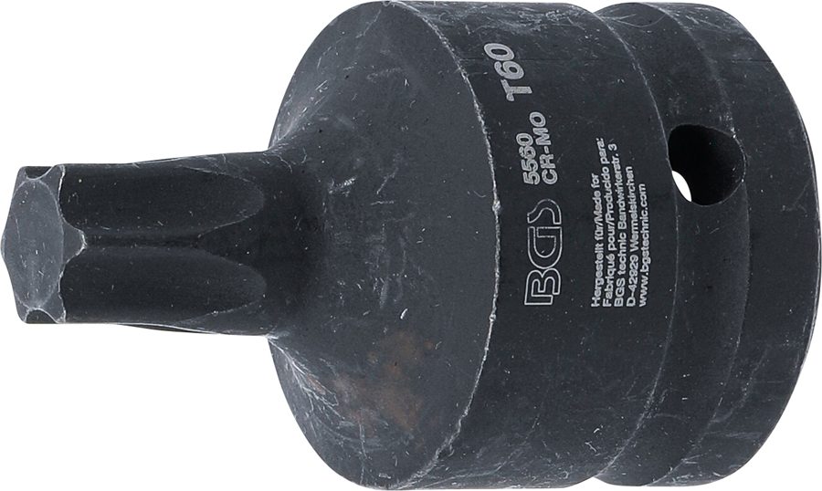 Jaudas uzgaļa ieliktnis | Garums 60mm | Iekšējā kvadrātveida piedziņa 20 mm (3/4") | T veida profils (Torx) T60