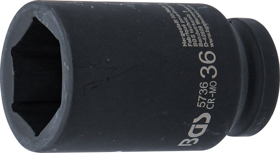Triecienligzdas uzgriežņu atslēgas ieliktnis, sešstūris, dziļš | Iekšējā kvadrātveida piedziņa 20 mm (3/4") | SW 36 mm