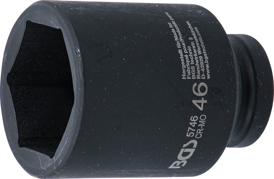 Triecienligzdas uzgriežņu atslēgas ieliktnis, sešstūris, dziļš | Piedziņas iekšējais kvadrāts 20 mm (3/4") | SW 46 mm