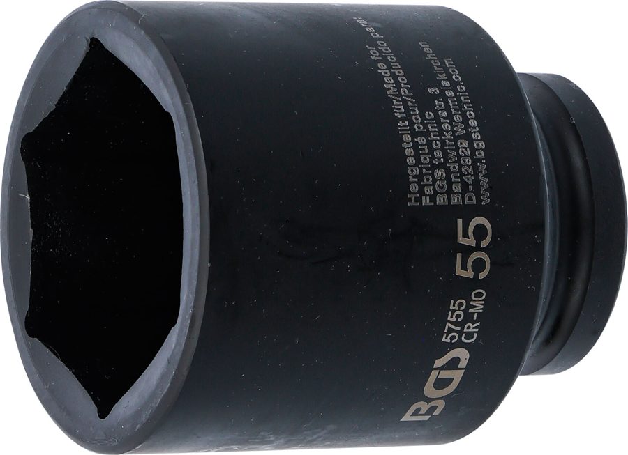 Triecienligzdas uzgriežņu atslēgas ieliktnis, sešstūris, dziļš | Iekšējā kvadrātveida piedziņa 20 mm (3/4") | SW 55 mm
