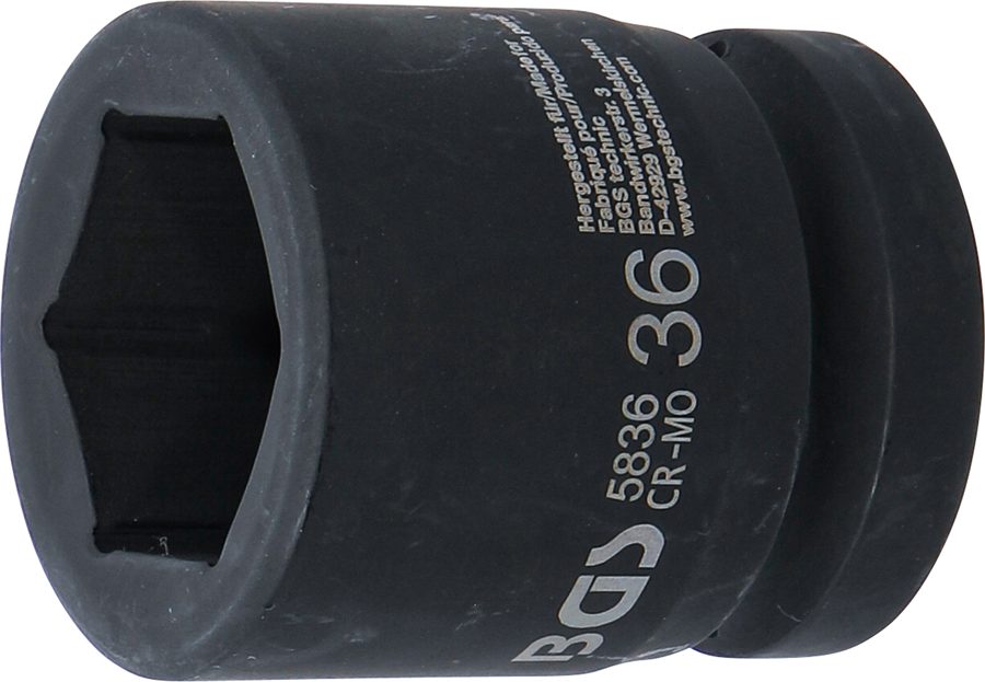 Triecienligzdas uzgriežņu atslēgas ieliktnis sešstūris | Piedziņas iekšējais kvadrāts 25 mm (1") | SW 36 mm