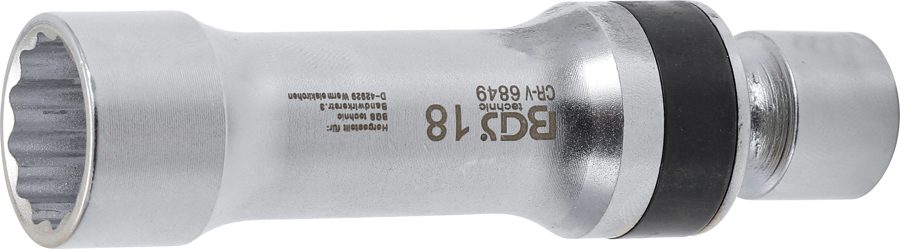 Aizdedzes sveces savienojuma ieliktnis divpadsmit punktu ar stiprinājuma atsperi | Piedziņas iekšējais kvadrāts 10 mm (3/8") | SW 18 mm