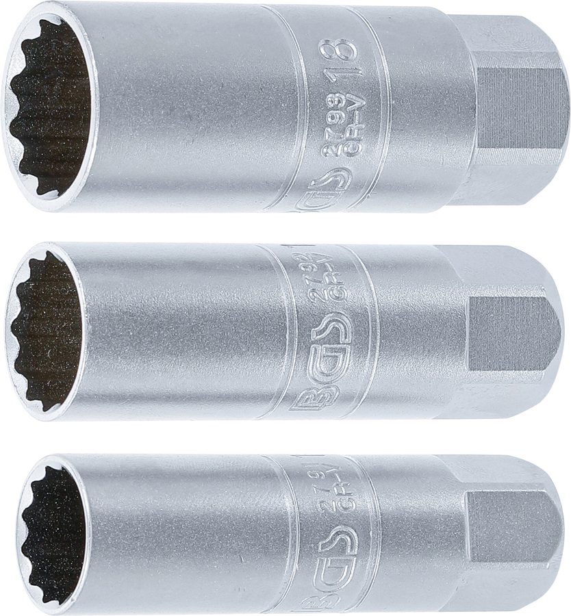 Aizdedzes sveces ieliktņu komplekts divpadsmit punktu | Piedziņas iekšējais kvadrāts 10 mm (3/8") | SW 14 - 16 - 18 mm | 3-daļīgs.
