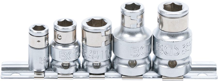 Uzgaļu adaptera komplekts ar fiksācijas lodi | Iekšējais kvadrāts 6,3 mm (1/4 collas) / 10 mm (3/8 collas) / 12,5 mm (1/2") | 5 gab.