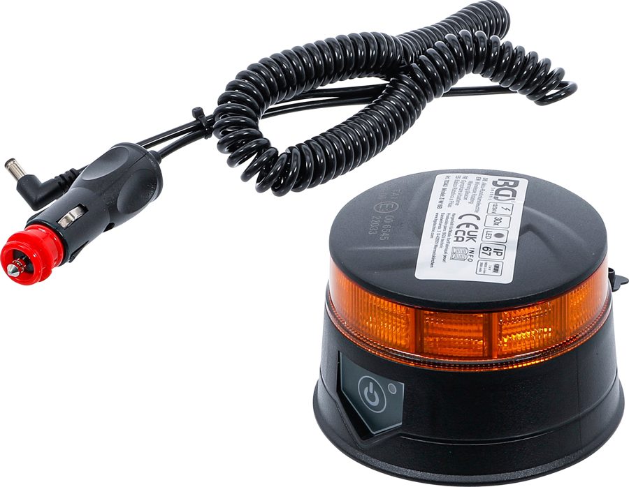 Akumulatora rotējoša bāka | dzeltens | ar magnētu | 12V/24V | Ø130 mm