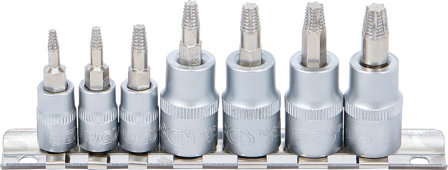 Skrūvju nosūcēja uzgaļu ligzdu komplekts | Piedziņas iekšējais kvadrāts 6,3 mm (1/4") / 10 mm (3/8") | par bojātu T-profilu (Torx) | T10 - T40 | 7 gab.