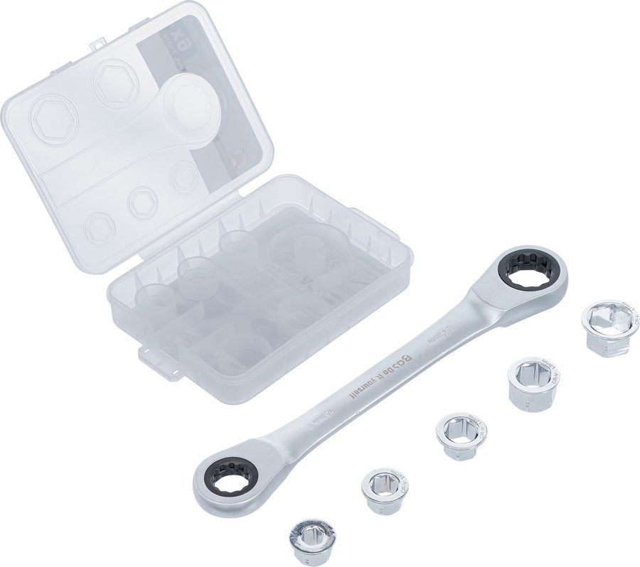 Sprūdrata uzgriežņu atslēga ar adapteru komplektu | SW 8 - 19 mm | 6 gab.