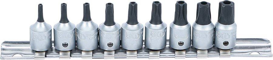 Uzgaļu ieliktņu komplekts | Iekšējā kvadrātveida piedziņa 6,3 mm (1/4") | TS profils (Torx Plus) ar urbumu TS10 - TS50 | 9 gab.