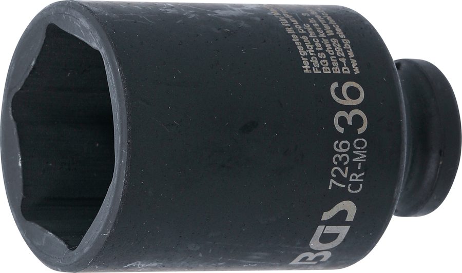 Triecienligzdas uzgriežņu atslēgas ieliktnis, sešstūris, dziļš | Piedziņas iekšējais kvadrāts 12,5 mm (1/2") | SW 36 mm
