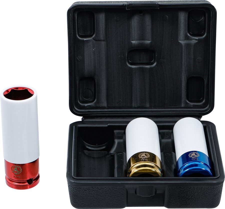 Strāvas aizsardzības komplekts | Piedziņas iekšējais kvadrāts 12,5 mm (1/2") | SW 17 - 19 - 21 mm | 3-daļīgs.