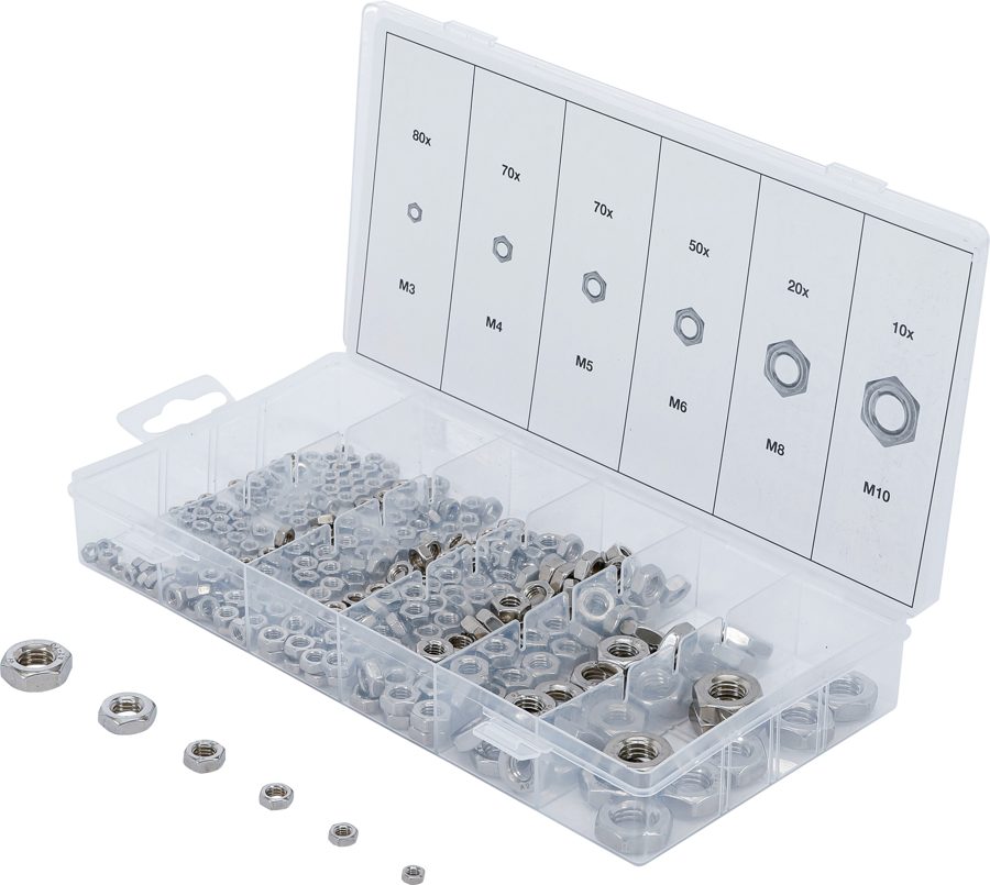 Hex Nuts sortiments | Nerūsējošais tērauds | 300 gab