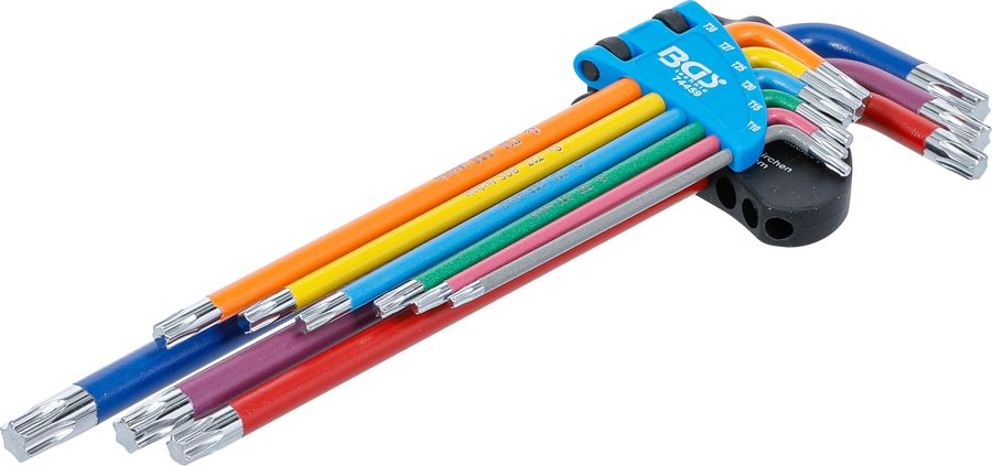 L-atslēgu komplekts | Daudzkrāsains | īpaši garš | T-profils (Torx) T10 - T50 | 9 gab.