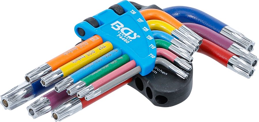 L-atslēgu komplekts | Daudzkrāsains | īss | T-profils (Torx) ar urbumu T10 - T50 | 9 gab.