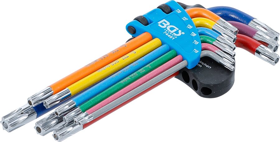 L-atslēgu komplekts | Daudzkrāsains | T-profils (Torx) ar urbumu T10 - T50 | 9 gab.