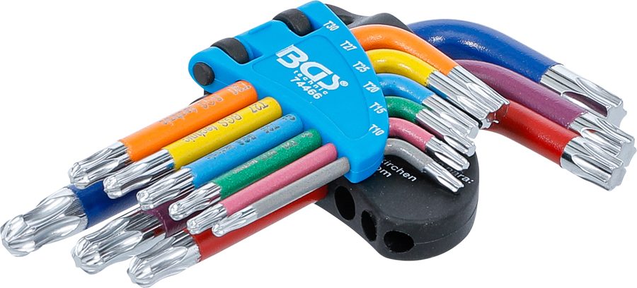 L-atslēgu komplekts | Daudzkrāsains | īss | T-profils (Torx) ar lodveida galvu T10 - T50 | 9 gab.