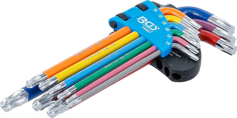 L-atslēgu komplekts | Daudzkrāsains | T-profils (Torx) ar lodveida galvu T10 - T50 | 9 gab.