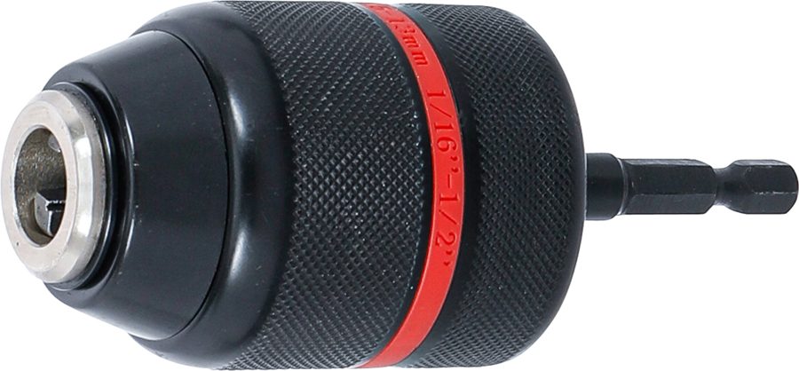 Bezatslēgas urbjpatrona | Metāla versija | Piedziņas ārējais sešstūris 6,3 mm (1/4 collas) x 20 UNF | 1,5–13 mm