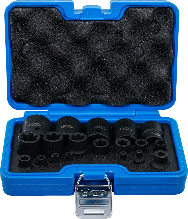 Triecienligzdas uzgriežņu atslēgu ieliktņu komplekts | E-Profile Plus | Iekšējā kvadrātveida piedziņa 6,3 mm (1/4"), 10 mm (3/8"), 12,5 mm (1/2") | SW EP4 - E32 | 19 gab.