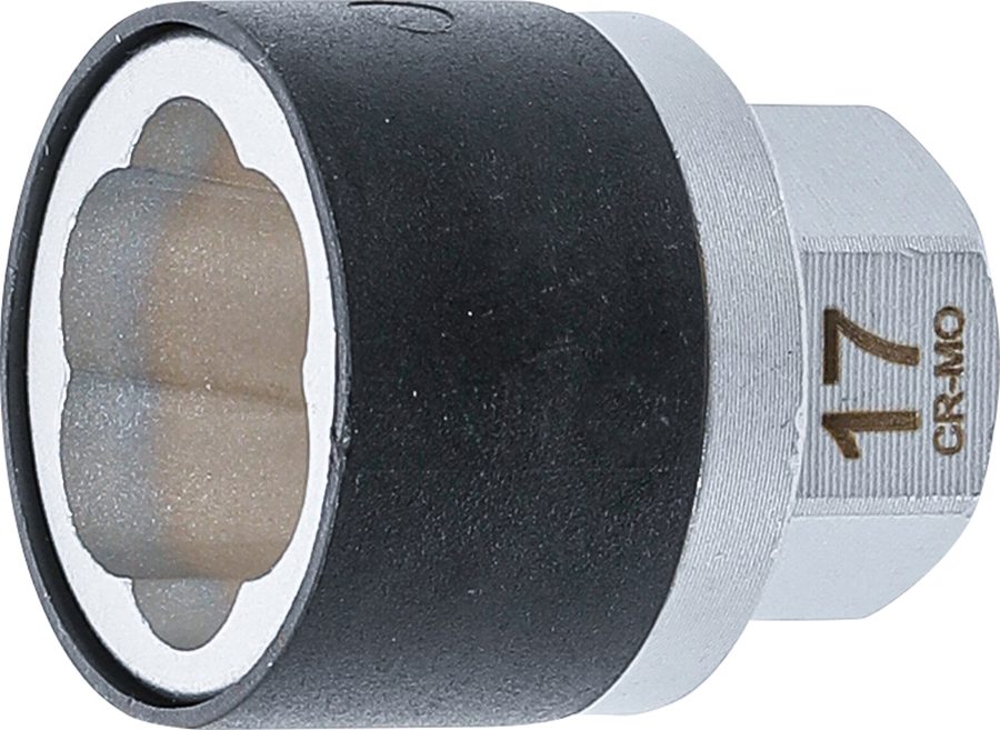 Spirālveida profila uzgriežņu atslēgas ieliktnis / skrūvju nosūcējs | Piedziņas ārējais sešstūris 17 mm | SW 17 mm