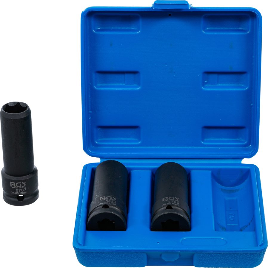 Jaudas speciālo uzgriežņu atslēgu ieliktņu komplekts | Piedziņas iekšējais kvadrāts 12,5 mm (1/2") | SW 17 / 19 / 21 mm | 3-daļīgs.