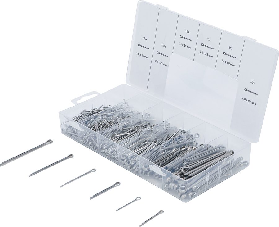 Split pin sortiments | Nerūsējošais tērauds | Ø 1,6 - 4,0 mm | 555 gabali