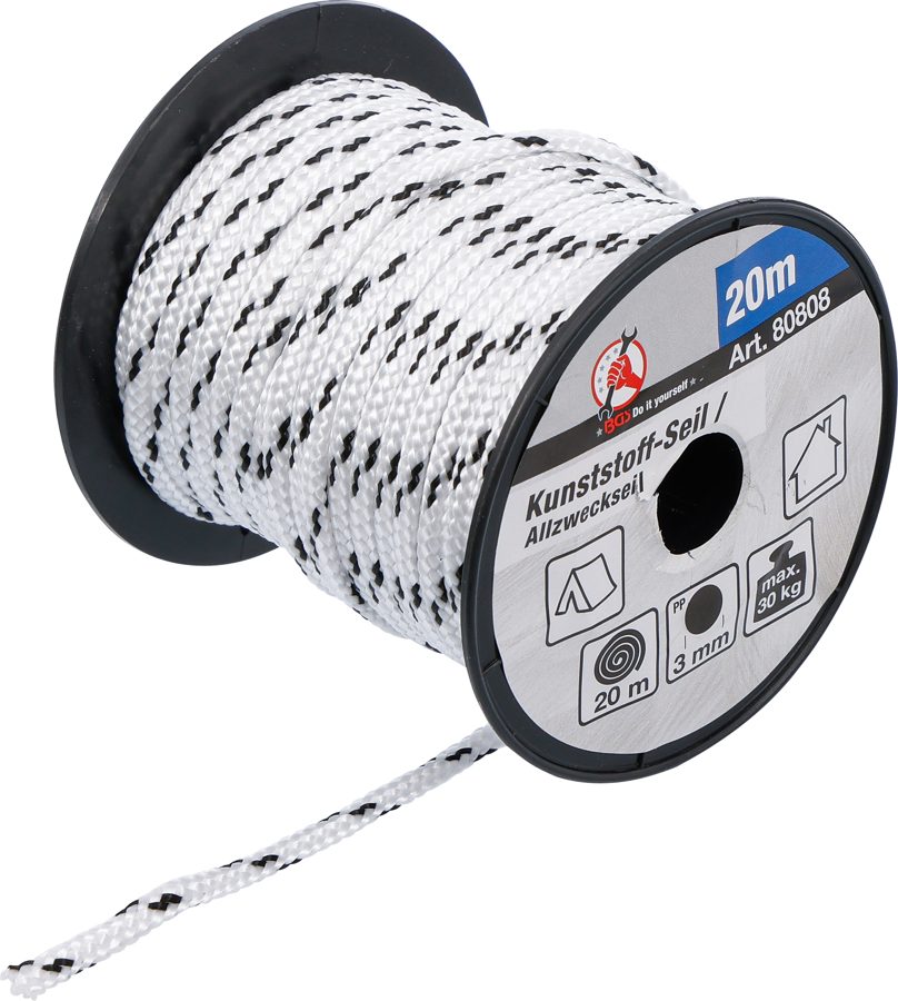 Plastmasas virve / vispārējas nozīmes virve | 3mm x 20m | melnbalts
