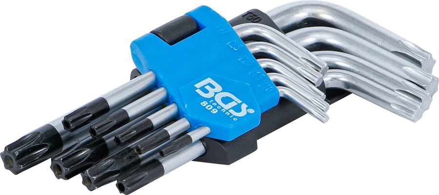 L-atslēgu komplekts | īss | T-profils (Torx) ar urbumu T10 - T50 | 9 gab.