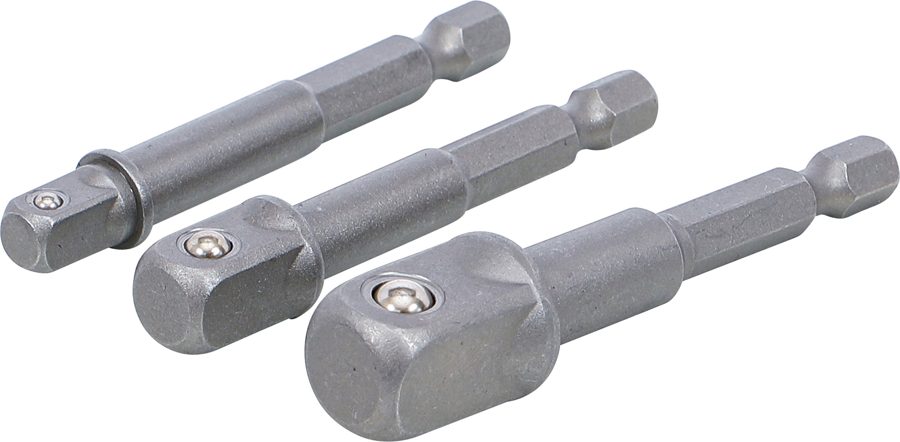 Adapteri komplekts urbjiem | Piedziņas ārējais sešstūris 6,3 mm (1/4") | Izejas ārējais kvadrāts 6,3 mm (1/4") / 10 mm (3/8") / 12,5 mm (1/2") | 3 gab.