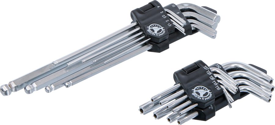 L-atslēgu komplekts | garš | T-profils (Torx) T10 - T50 / sešstūra ligzda 1,5 - 10 mm | 18 gabali