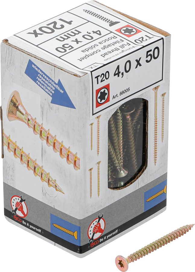 Universālas skrūves | T-profils (Torx) T20 | 4,0x50 mm | 120 gab