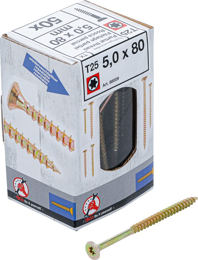 Universālas skrūves | T-profils (Torx) T25 | 5,0x80 mm | 50 gab