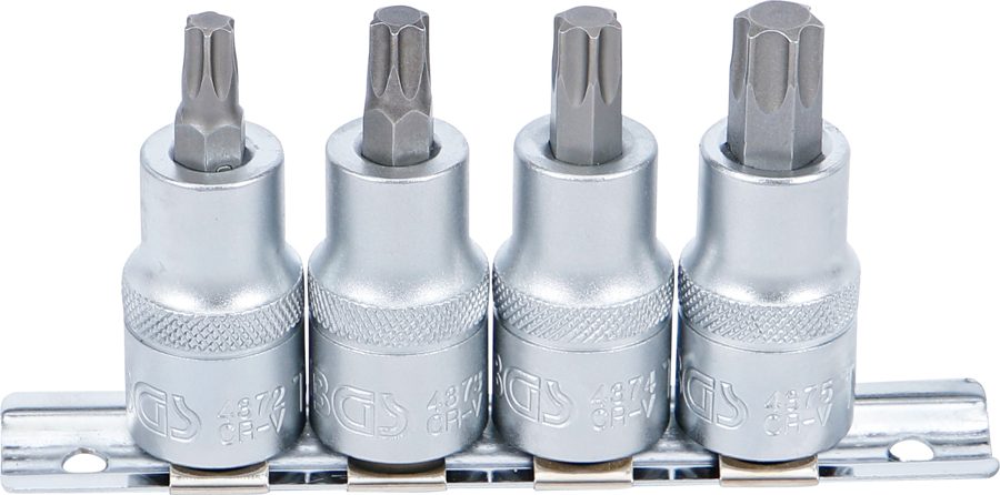 Uzgaļu ieliktņu komplekts | Iekšējā kvadrātveida piedziņa 12,5 mm (1/2") | T-profils (Torx) T40 - T55 | 4 daļ.