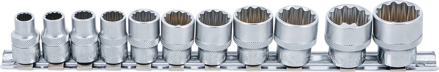 Uzgriežņu atslēgu ieliktņu komplekts, divpadsmit punktu | Iekšējā kvadrātveida piedziņa 10 mm (3/8") | collu izmēri | 11 gab.