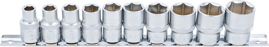Uzgriežņu atslēgu ieliktņu komplekts, sešstūris | Iekšējā kvadrātveida piedziņa 12,5 mm (1/2") | collu izmēri | 10 gab.