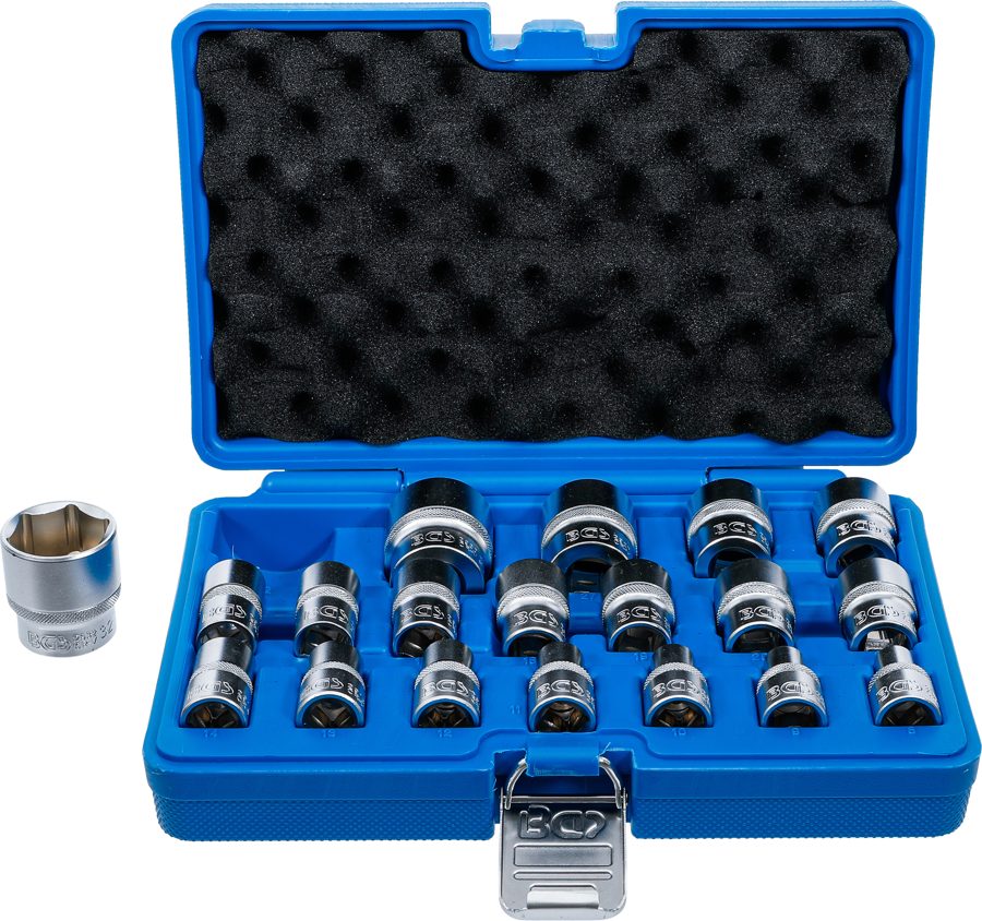 Uzgriežņu atslēgu ieliktņu komplekts, sešstūris | Iekšējā kvadrātveida piedziņa 12,5 mm (1/2") | SW 8 - 32 mm | 19 gab.