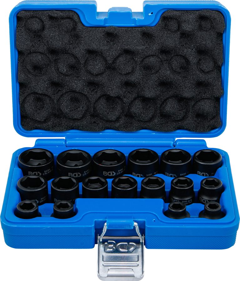 Triecienligzdu komplekts, sešstūris, īpaši plakans | Iekšējā kvadrātveida piedziņa 12,5 mm (1/2") | SW 8 - 24 mm | 17 gab.