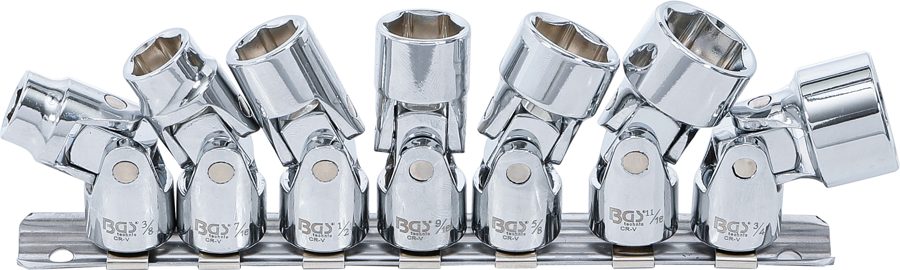 Savienojumu ligzdu komplekts, sešstūris | Piedziņas iekšējais kvadrāts 10 mm (3/8") | SW 3/8" - 3/4" | collu izmēri | 7 gab.