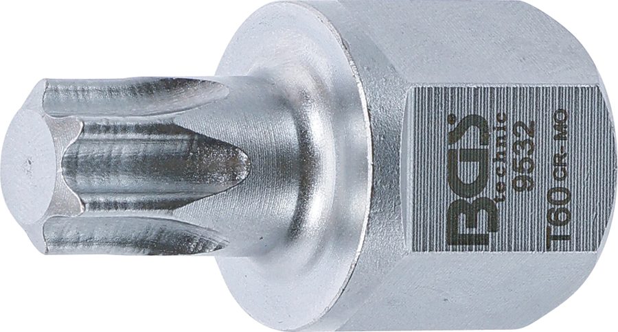 Ķīļrievu siksnas uzgaļu ieliktnis | Piedziņas iekšējais kvadrāts 12,5 mm (1/2"), ārējais sešstūris SW 22 mm | T-profils (Torx) T60