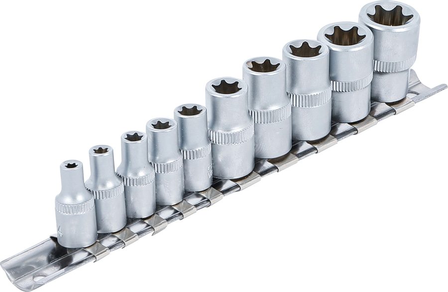 Uzgriežņu atslēgas ieliktņu komplekts E-profils | Piedziņas iekšējais kvadrāts 6,3 mm (1/4") / 10 mm (3/8") | SW E4 - E16 | 10 gab.