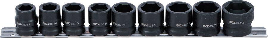 Triecienligzdu komplekts, sešstūris, īpaši plakans | Iekšējā kvadrātveida piedziņa 12,5 mm (1/2") | SW 13 - 24 mm | 9 gab.