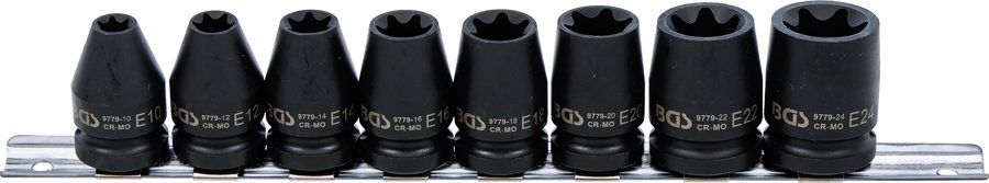 Triecienkontakta uzgriežņu atslēgas ieliktņu komplekts E-profils | Iekšējā kvadrātveida piedziņa 12,5 mm (1/2") | SW E10 - E24 | 8 gab.