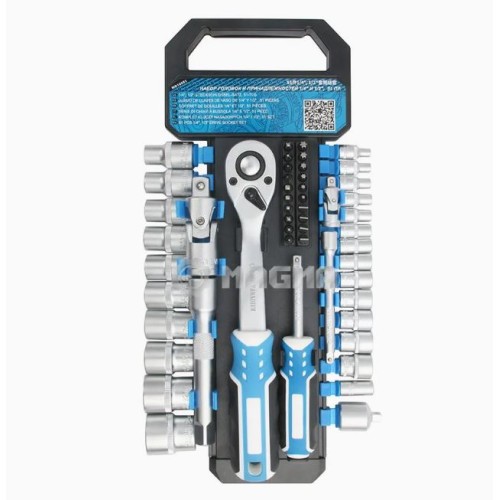 ligzdu galviņu komplekts 51p. 1/4 "DR, 1/2 "DR (turētājs, galviņas un galviņas ar ieliktņiem) MAGMA MG10051