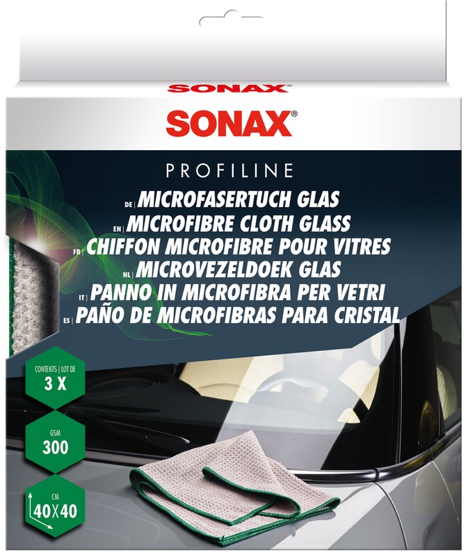 SONAX Microfibre Cloth Glass (3 pcs.), 3 vnt