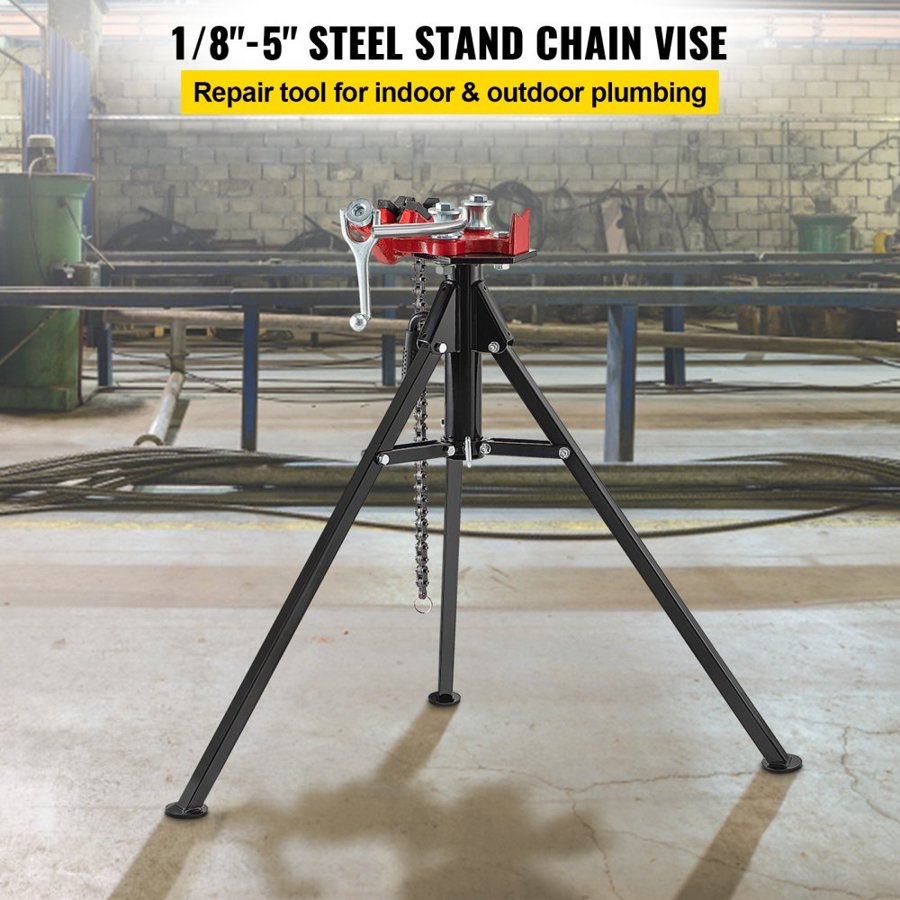 VEVOR Tripod Pipe Chain Vise | 1/8"-5" Pipe Capacity | 92.5 cm Length | Portable Folding Steel Legs | Grab, Support, and Bend Pipes | Ideal for Factory, Workshop, and Home Use